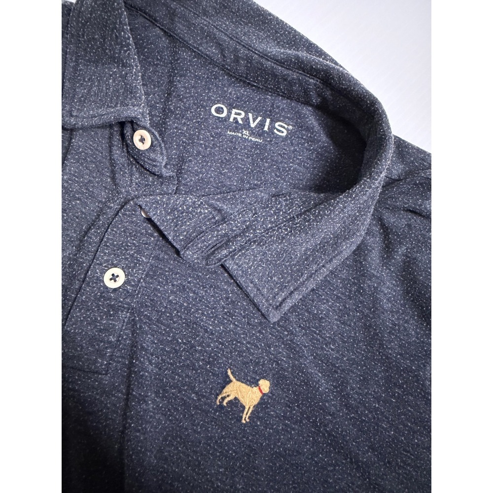 Orvis Mens XL Charcoal Gray Heathered Polo Shirt Short Sleeve Lab Dog Logo